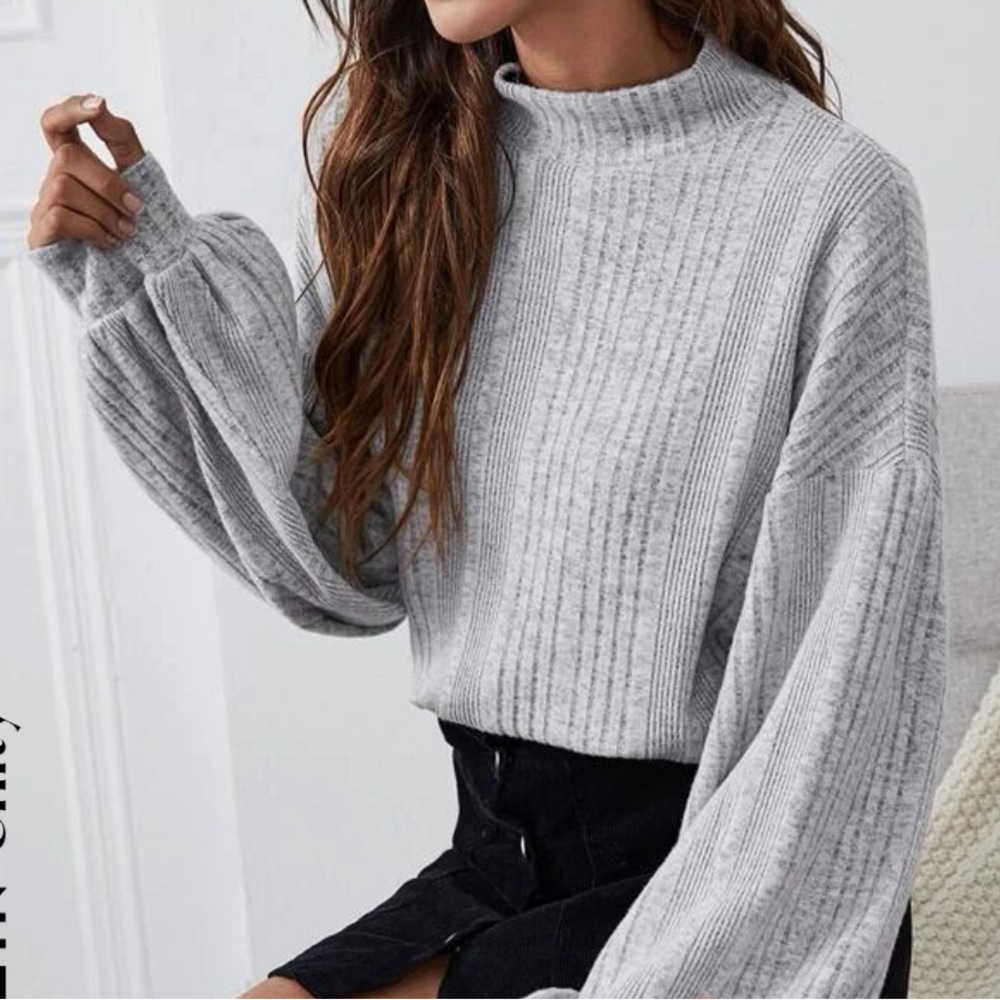 Medium Light Grey Lantern Sleeve Sweater